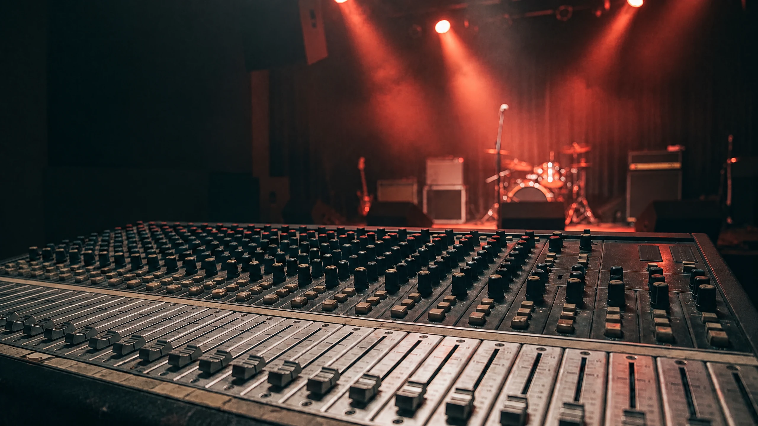 Ilustrasi AI suasana musik: Di meja mixing